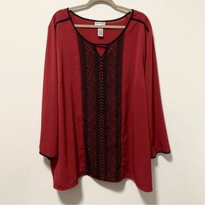 Catherines Deep Red with Black Embellished Beaded Women’s Top Size 3X